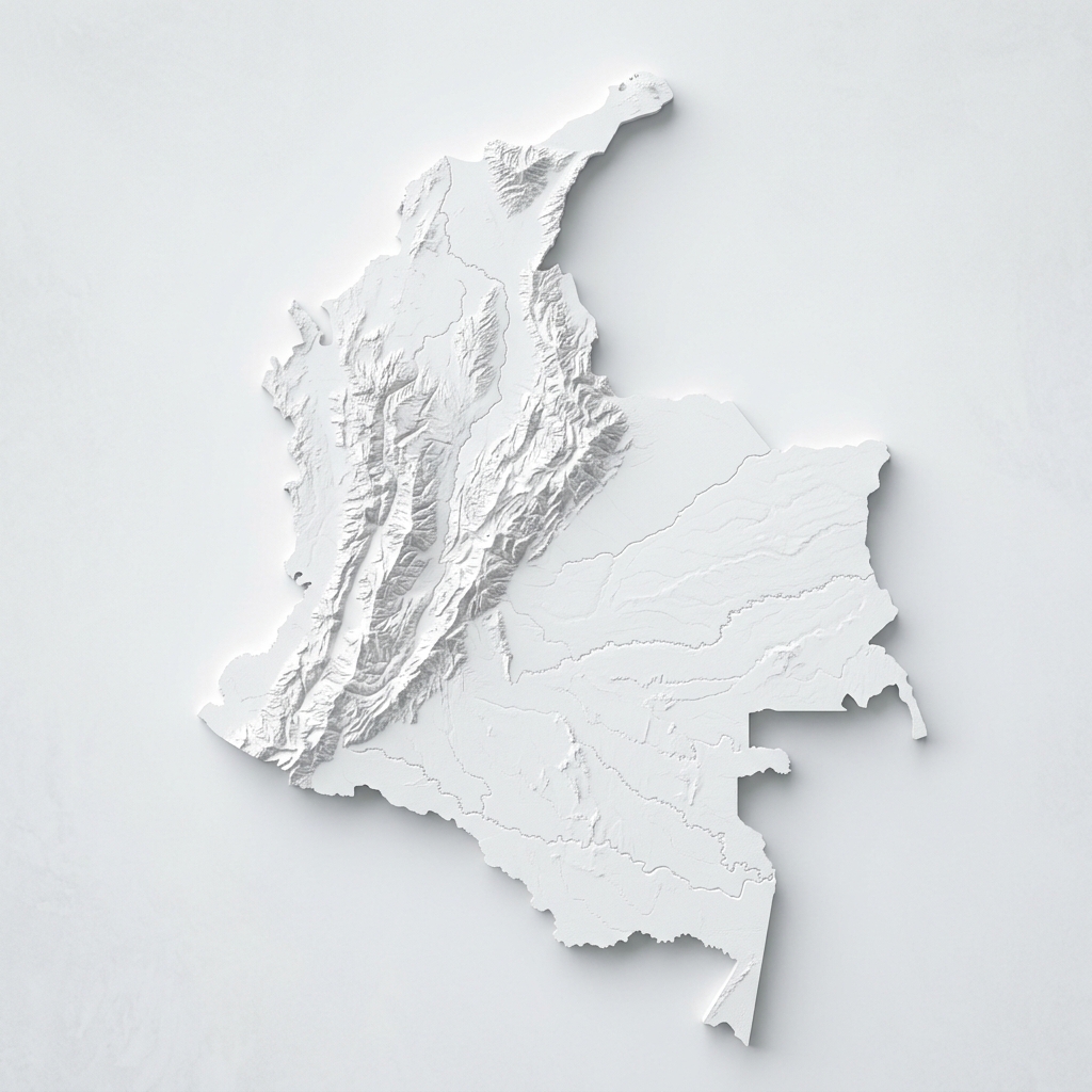 Mapa de relieve 3D de Colombia con cobertura de Soluciones Hospitalarias