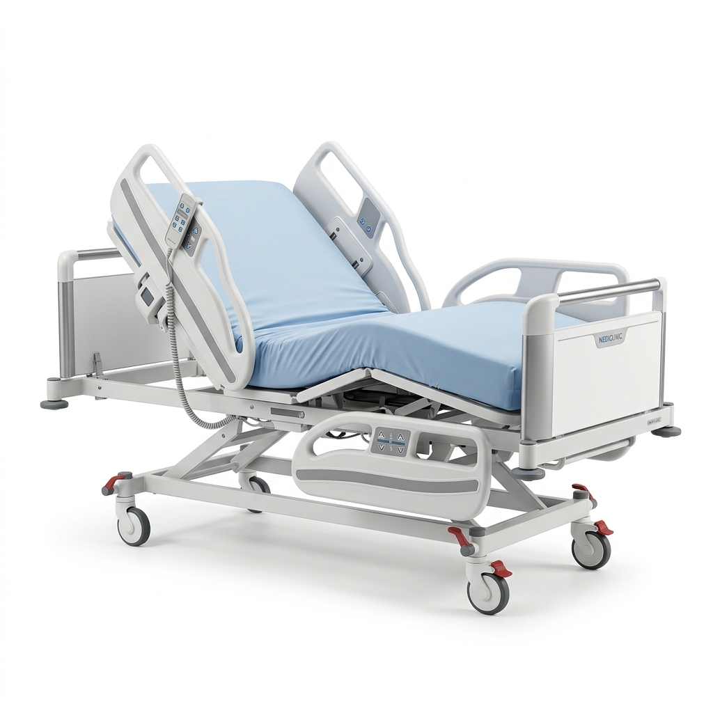 Cama Eléctrica Hospitalaria con Barandas y Ruedas